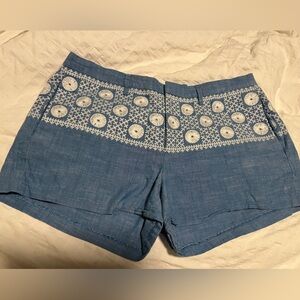 Madewell Blue and White Embroidered Shorts